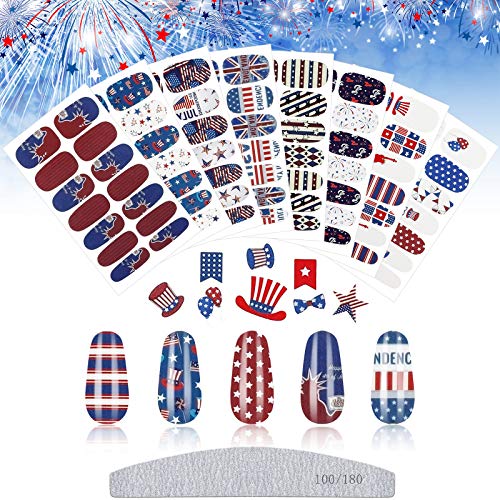 8 Sheets Patriotic Nail Wraps 4Th Of July Full Wrap Nail Polish Stickers American Flag Independence Day Nail Art Stickers Self Adhesive Nail Decals Strips With Nail File For Memorial Day #TOP3