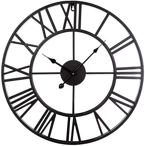 JVXGUK Reloj de pared 3D grande retro hierro redondo hueco metal reloj de pared nórdico números romanos reloj hogar sala de estar pared decoración