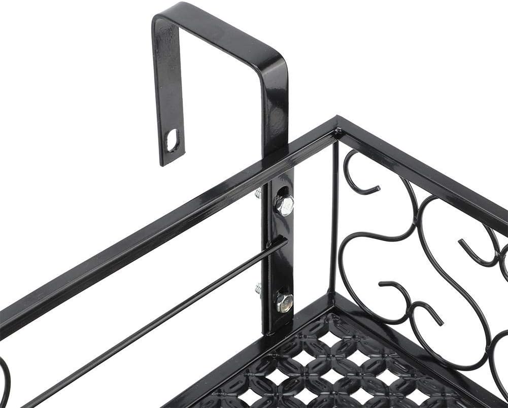 Flower Rack with Hooks, Iron Balcony Hanging Pot Stand,Plant Storage Railing Shelf,Plant Container Accessories Home Decoration (19.7 x 7.9 x 4.7inch)