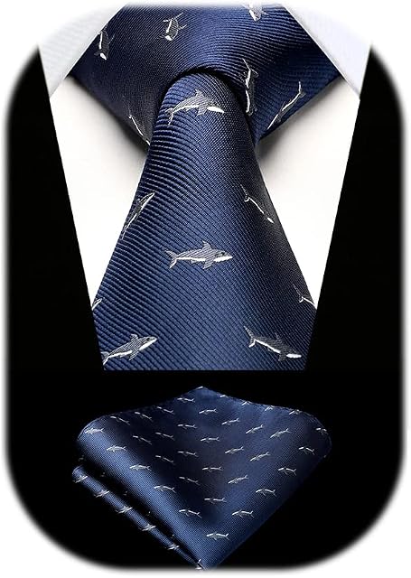 HISDERN Men's Animal Pattern Ties Wedding Tie Handkerchief Fashion Print Business Necktie & Pocket Square Set