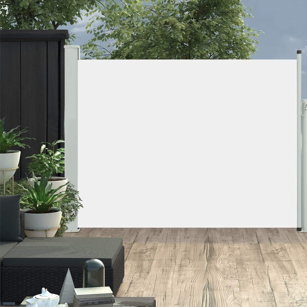 Retractable Patio Side Awning Sun Shade and Wind Screen for Privacy Divider Waterproof, Home Garden Privacy Divider, Deck Door Outdoor Canopy Sun Shade Shelter 55.1"x196.9" Cream White