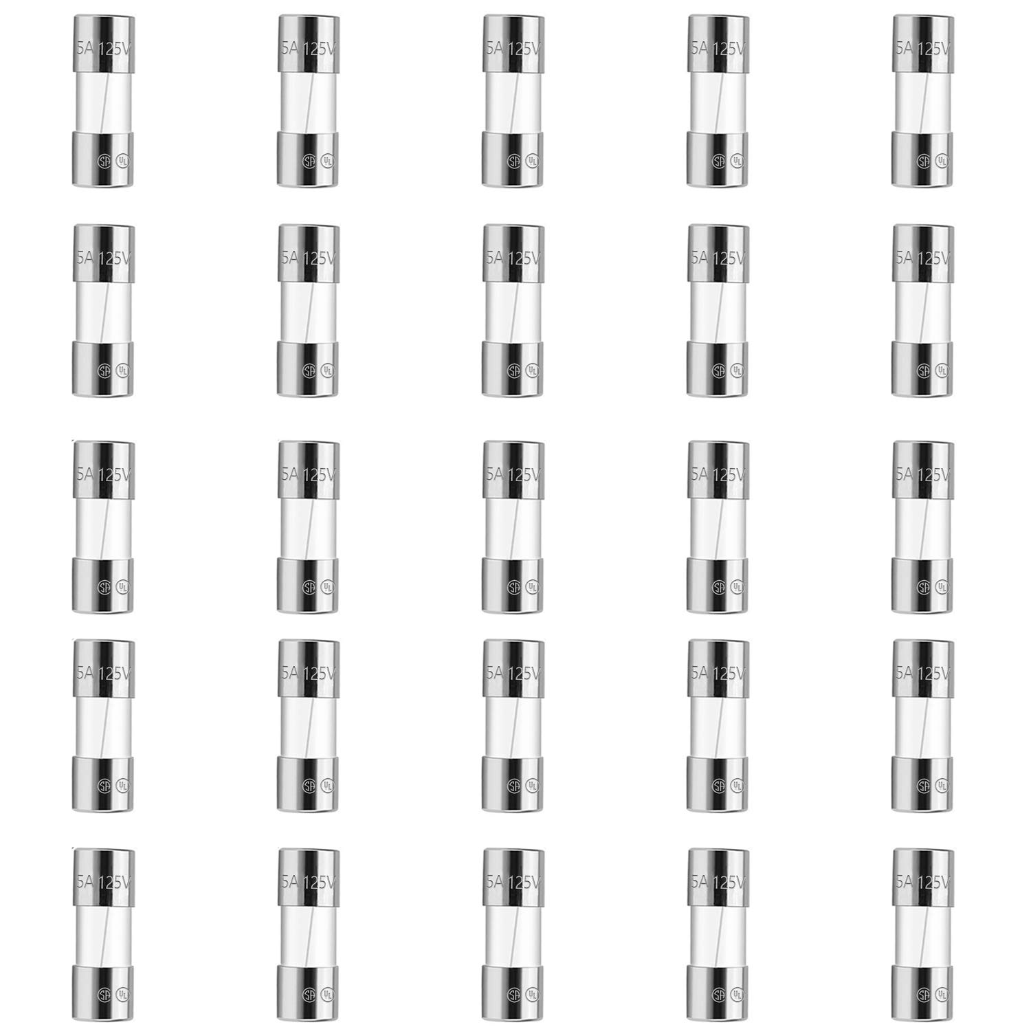 25Pack 5A 125V Fast-Blow Micro Fuse - 5Amp 125 Volt Mini Glass Fuses for Fan, String Lights, etc (10 x 3.6mm)