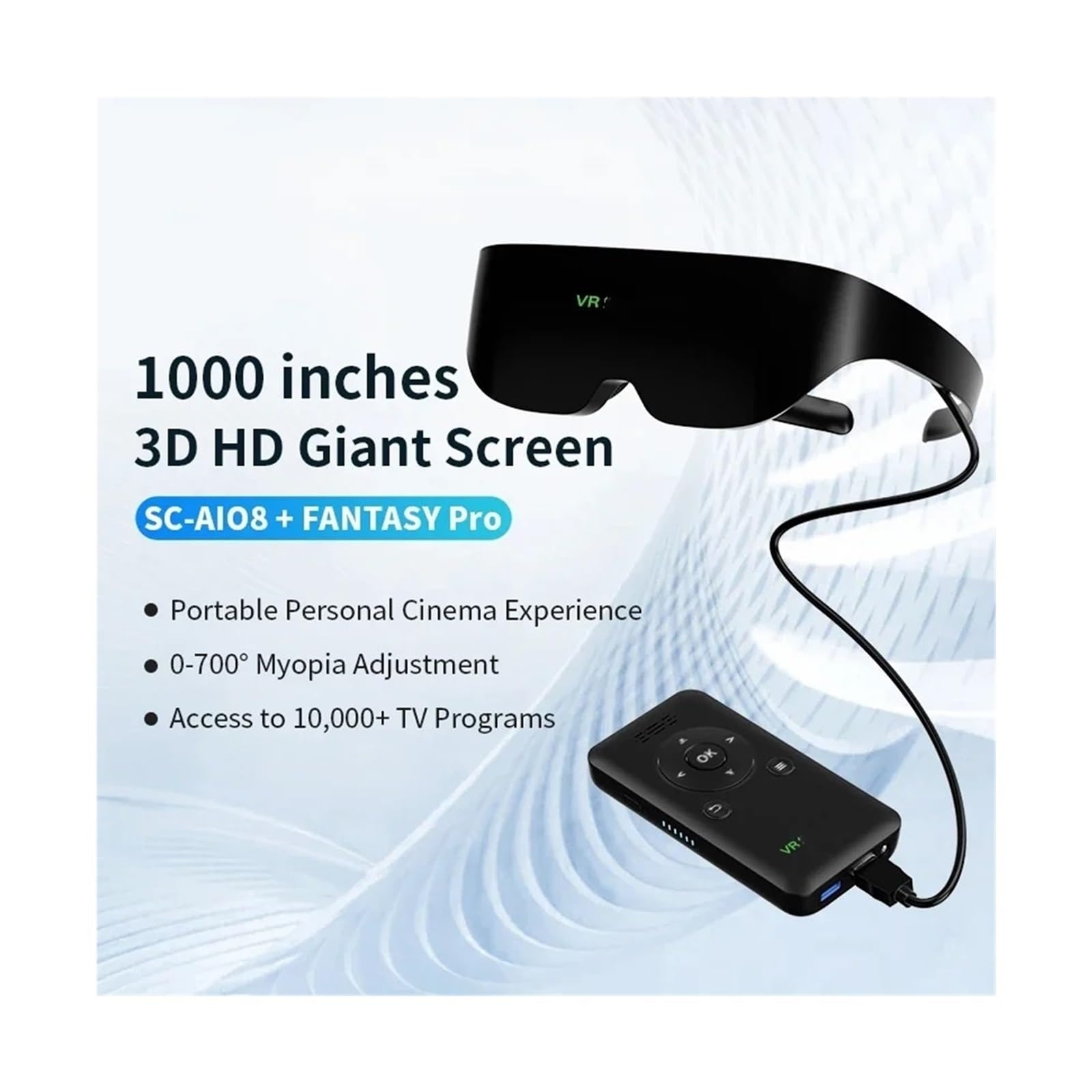 Gafas de Realidad Virtual for Adultos AIO8 Fantasy Pro. Pantalla Inteligente for móviles con vídeo HD, Compatible con Android, Wi-Fi y Visor 3D 4K. Gafas de Realidad Virtual portátiles for Adultos.