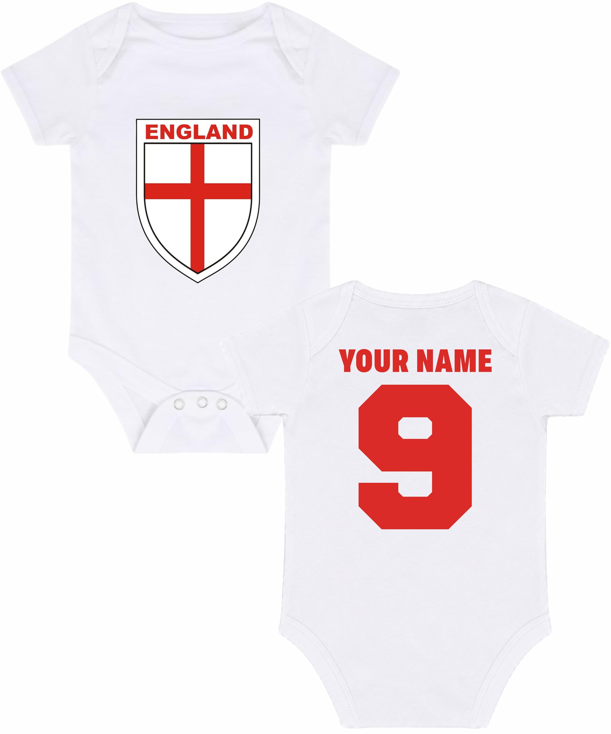 Personalised Baby Bodysuit Custom Name & Number Football Romper England Team Fan Gift Onesie