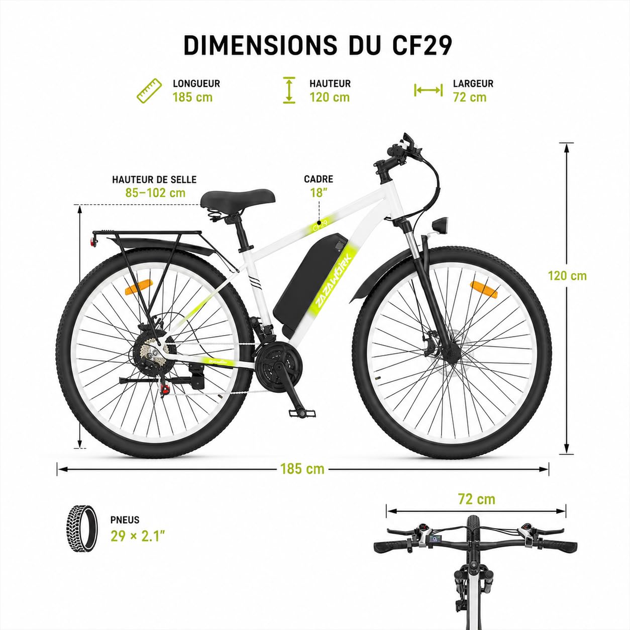 Vélo électrique adulte 29", E-Bike 250 W, 48 V, 15/20 Ah, autonomie de 120 km, freins hydrauliques, dérailleur 21 vitesses, suspension verrouillable, VTT pour ville et tout-terrain