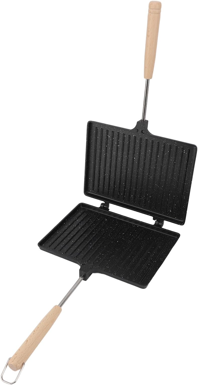 Panini Press Sandwich Maker, Nonstick Double Sided Gas Sandwich Toaster, Aluminum Camping Sandwich Hand Toaster Sandwich Press Grill for Home Kitchen, Toast, Waffle, Breakfast