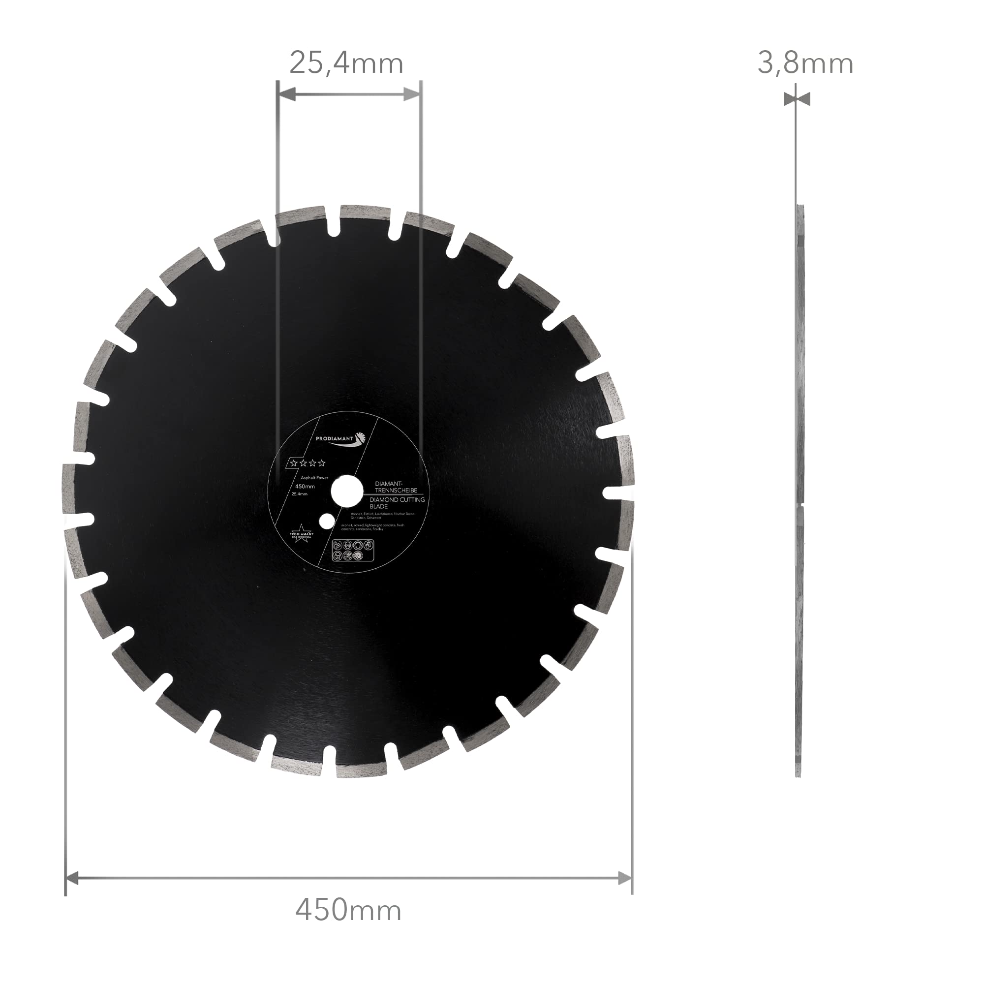 PRODIAMANT Disco de diamante abrasivo de 450 mm x 25,4 mm para carreteras, asfalto, solera, hormigón ligero, hormigón fresco, arenisca y arcilla refractaria