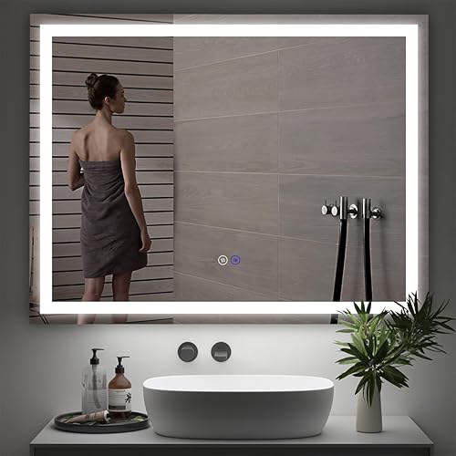 Miniatura 1 de Espejo de baño LED de 36 x 28 pulgadas con luces, espejo LED sin marco con bordes cuadrados para montaje en pared, espejo de tocador LED