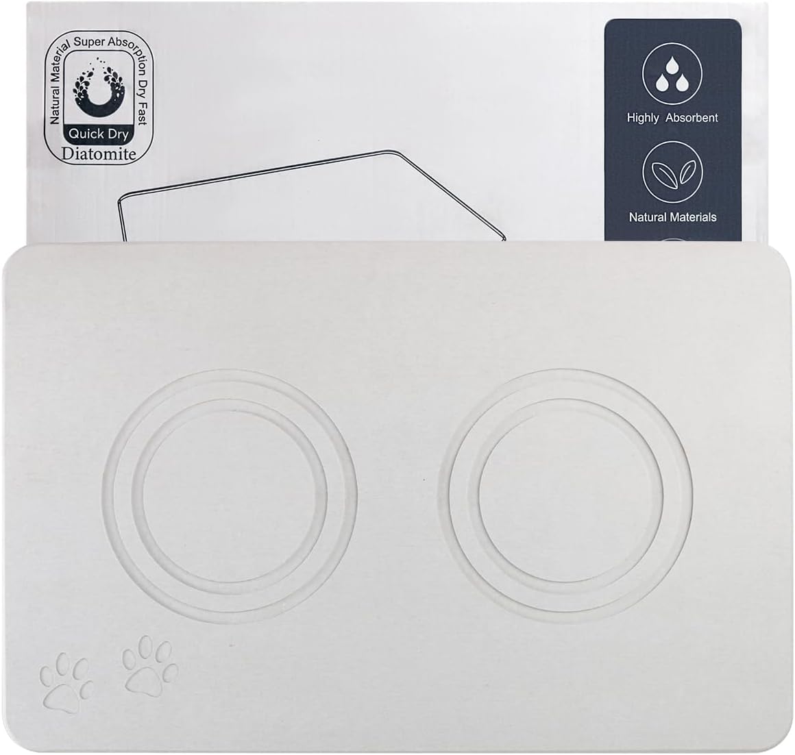 Home Dog Cat Bowl Stone Mat–Natural Diatomite Stone Pet Bowls Mat, Pet Feeding Mat, Modern and Stylish Pet Feeding Station–Non-Slip, Quick Drying Mat,Dog Food Water Bowls Mat Grey White