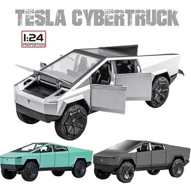 Image of Invite Enterprise 1:24 Scale Tesla Cybertruck Model Collection Enthusiasts Toy Pull Back Pick-Up Truck With Sound And Light,Alloy Diecast Cyber-Truck Toys For Kids Gift?Tesla Cybertruck-Silver Color?