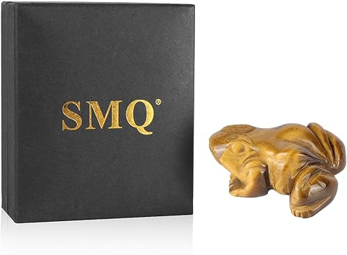 Miniatura 5 de SMQ Rana de cristal de 2 pulgadas, figura de ojo de tigre amarillo natural, decoración de estatua tallada a mano, animal de piedra curativa con caja