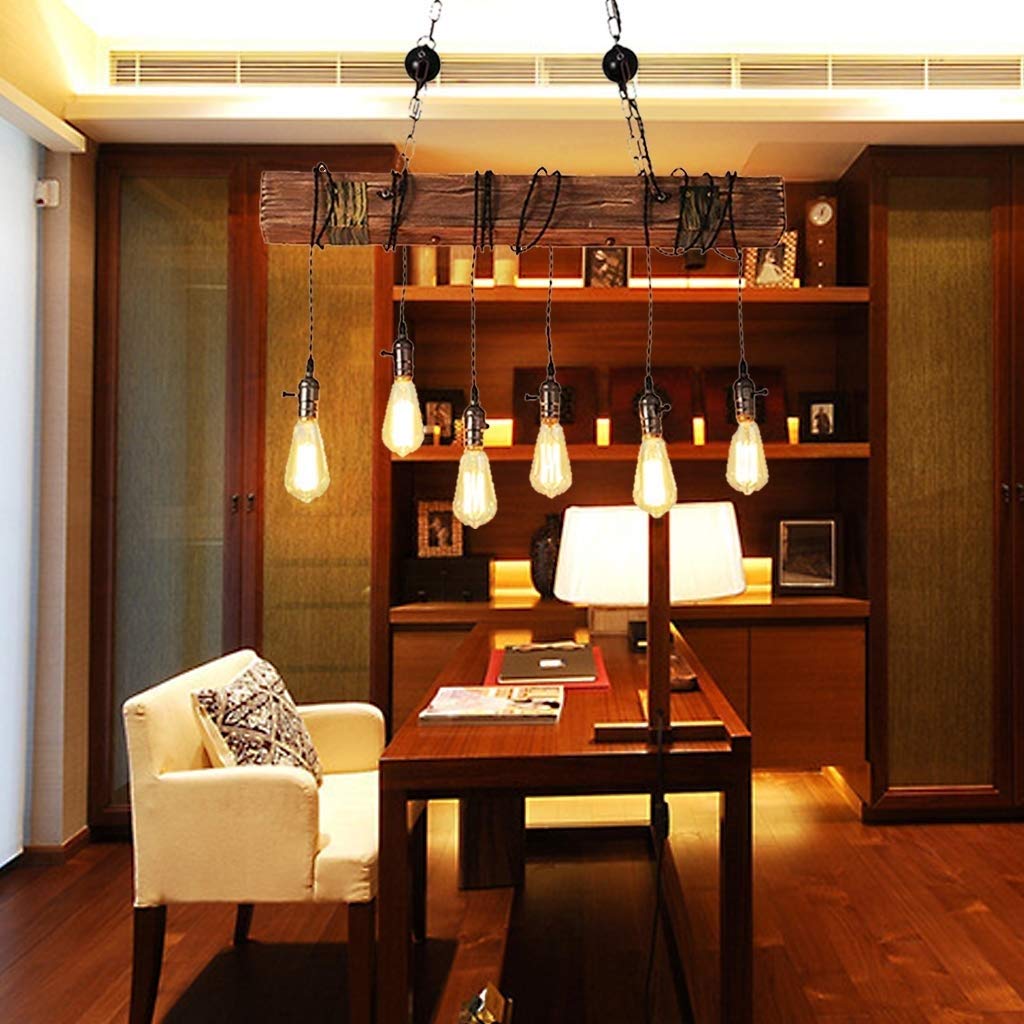 Farmhouse Lighting Rustic Chandelier Dining Room Lighting Fixtures Hanging Farmhouse Chandelier Chandeliers 6 E26 Bulb Sockets Industrial Suspension Light Line Can Be Adjusted Freely (with Switch)
