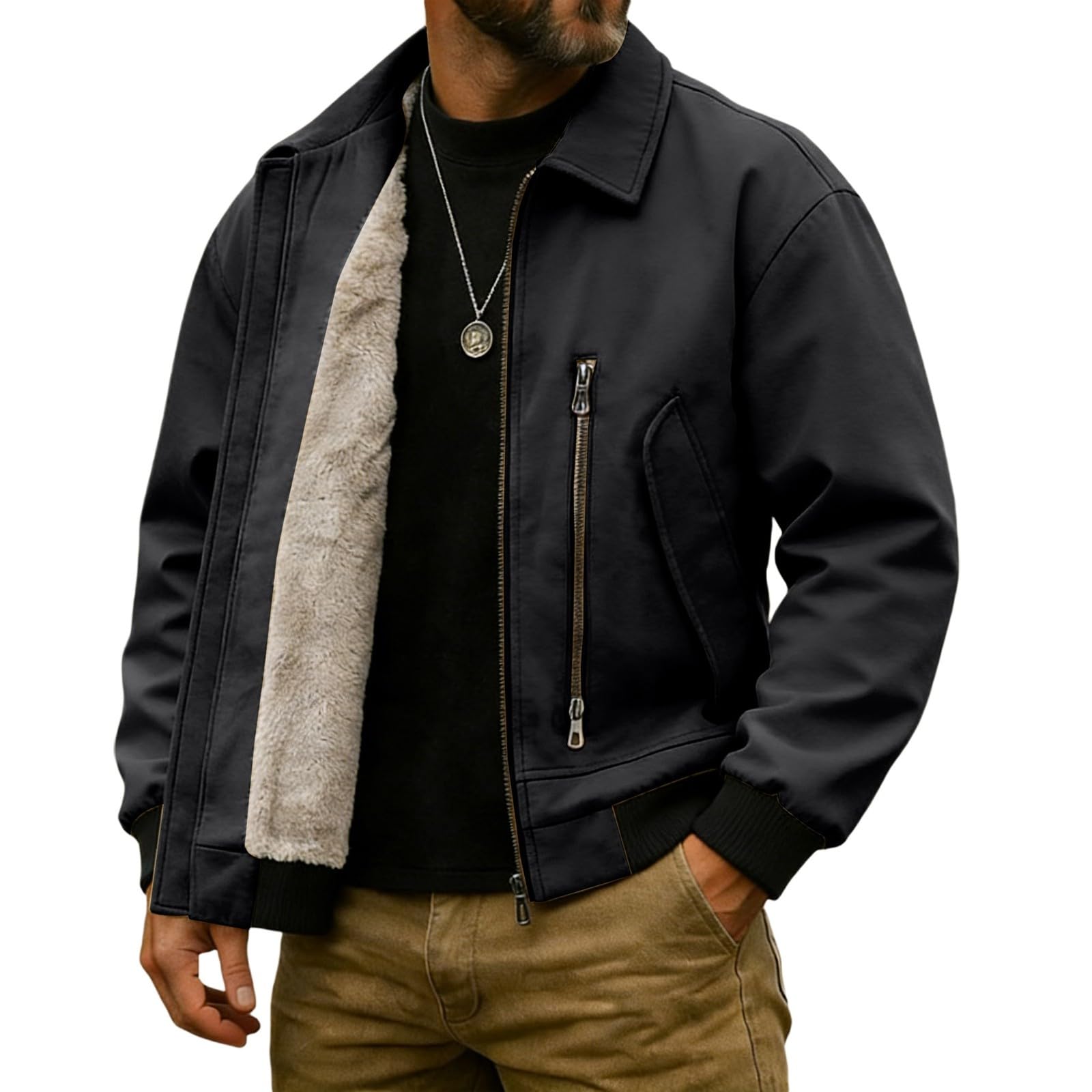 Générique Giacca da uomo Giacca in velluto a maniche lunghe a taglio sciolto con colletto imbottito fodera traspirante estensibile giacca moto retrò chic elegante casual urbano metà stagione primavera