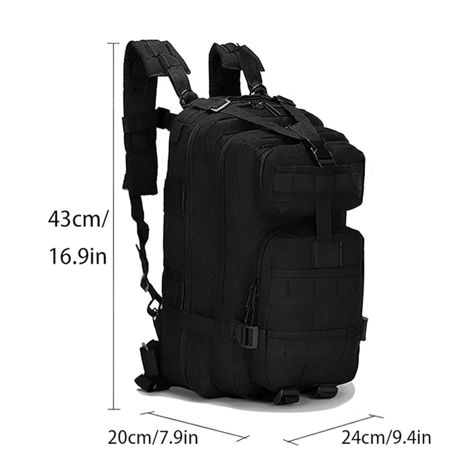 Praktyczny Męski, 30l Mały Plecak Wodoodporny Wojskowy Taktyczny Plecak Szturmowy, Pack Travel Trekking 3-dniowy Ewakuacyjny, Do Szkoły, Pieszych Wędrówek, Trekkingu, Polowań, Sportu(Black)
