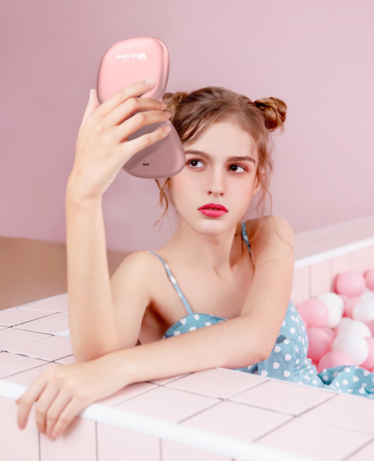 WOBSION Miroir de Poche Rechargeable, Miroir de Voyage Grossissant 1x/10x avec Lumière LED, Miroir de Maquillage Double Face pour Sac à Main, 10cm, Or Rose