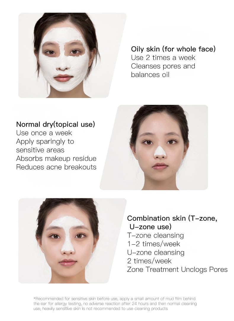 Clay Mask, Clarifying Deep Cleansing White Mud Mask - Pore Minimizing Facial Mask with Hyaluronic Acid, for Oily, Dry & Combination Skin, Includes Dual-Ended Silicone Brush (1.76 Oz)