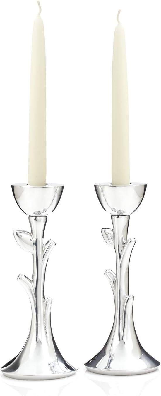 nambe Tree of Life Sabbath Candlesticks 8 Inch Metal Candle Holders Modern