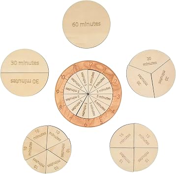 Wooden Time Fraction Learning Clock, Cognitive Education Puzzle Toys for Children Learning to Tell Time Set Up for an Hour Wood