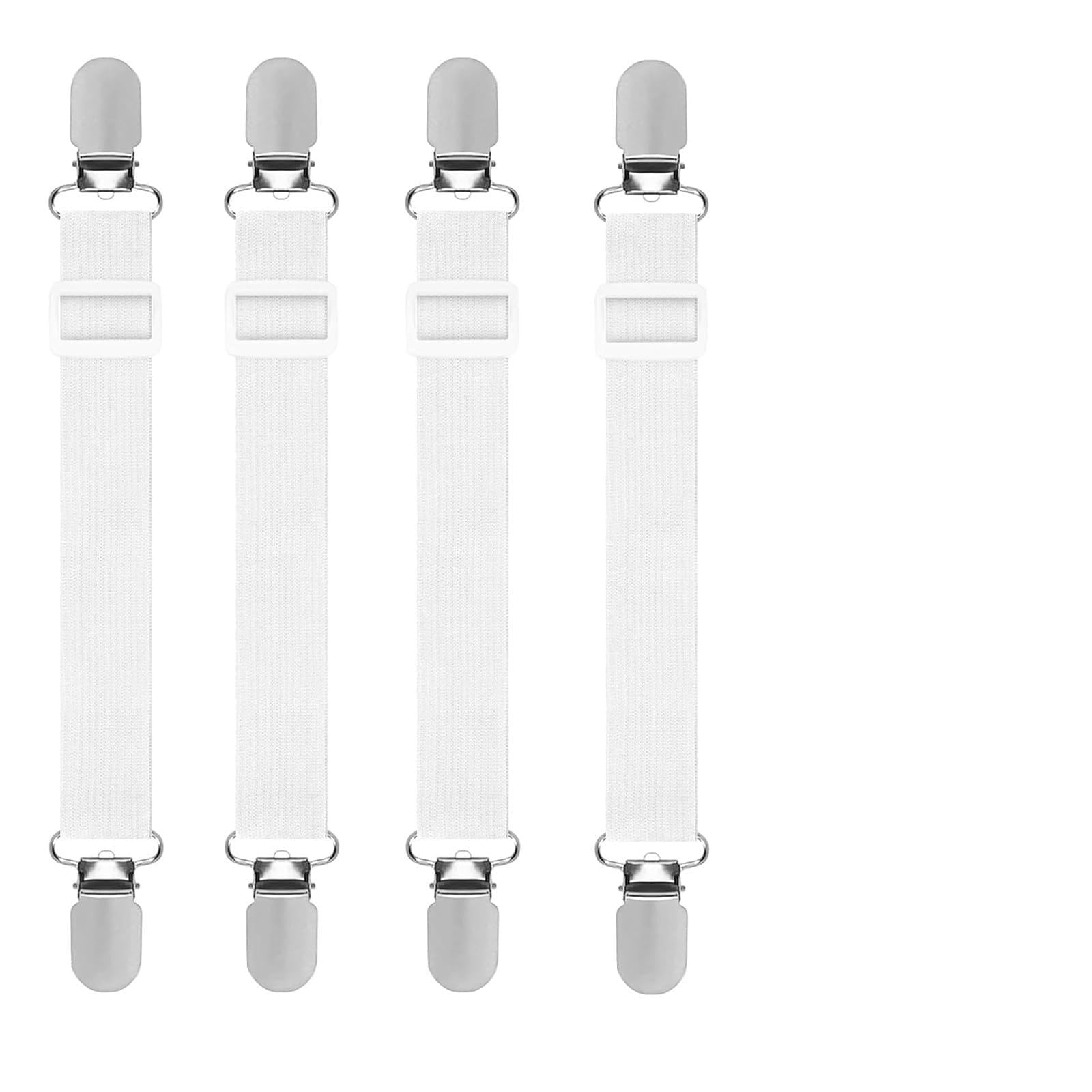 Gifbasg White 4 Pcs Bed Sheet Clips, Adjustable Bed Straps, Elastic Sheet Suspenders Clips For Bedding, Fitted Bed Sheet Grippers, Tablecloth Holders, And Mattress Covers, Keep Sheets Securely In Place (White)