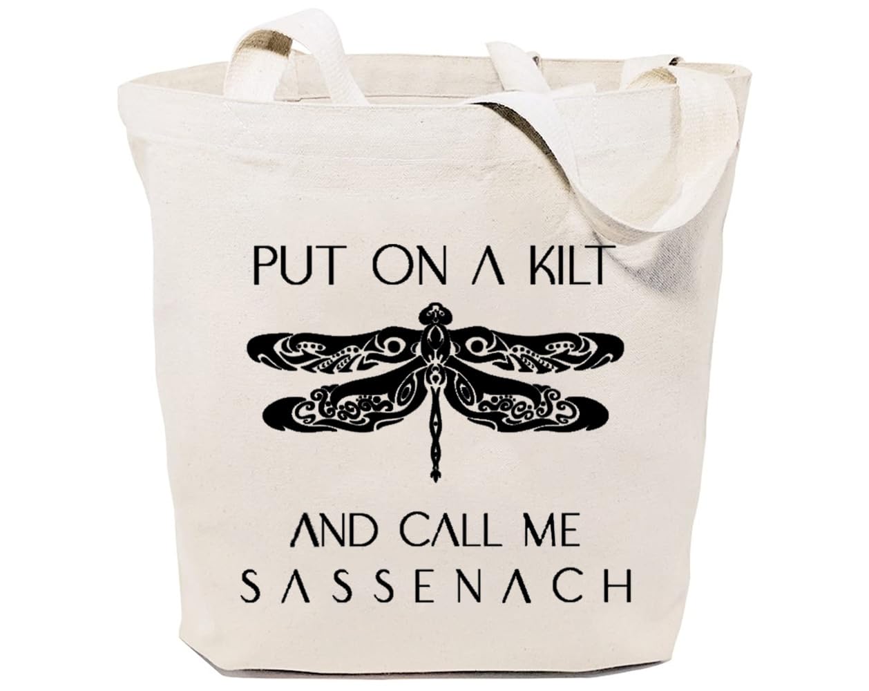 GXVUIS Dragonfly Canvas Tote Bag for Women Put on a Kilt and Call Me Sassenach Reusable Grocery Shopping Bag Outlander Gift