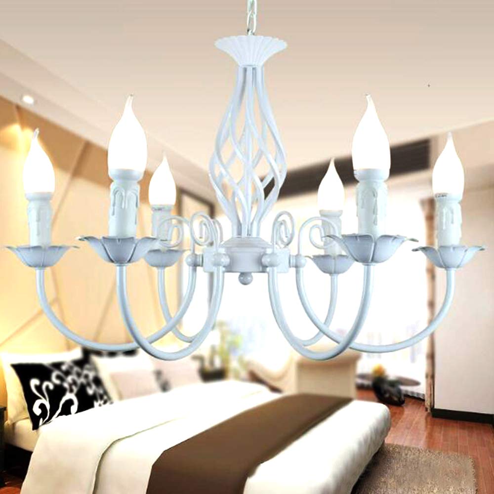 Pendellampe Kerzen Kronleuchter Retro Metall Industriestil Pendelleuchte Höhenverstellbar E14 Hängelampe Beleuchtung Esszimmer Wohnzimmer Schlafzimmer Küche Weiß Deckenlampe Villa Dekoration