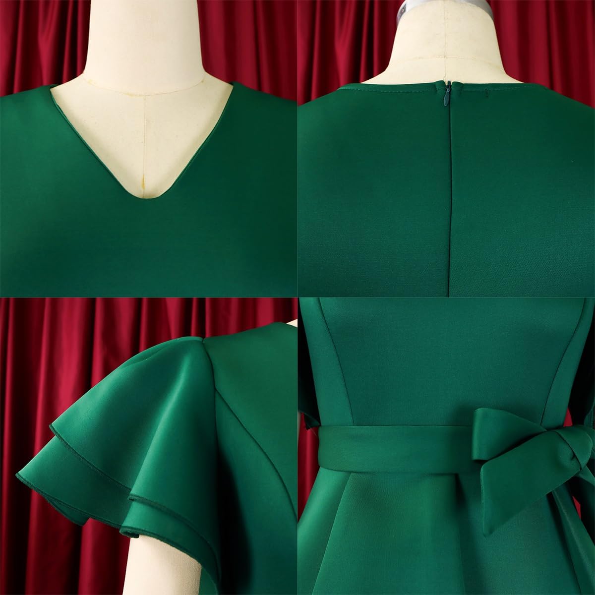 Abito A Tubino Elegante Da Donna, Formale, Tinta Unita, Per Feste E Cocktail Abito Midi Aderente Sexy Con Scollo A V, Volant, Maniche Corte E Cintura