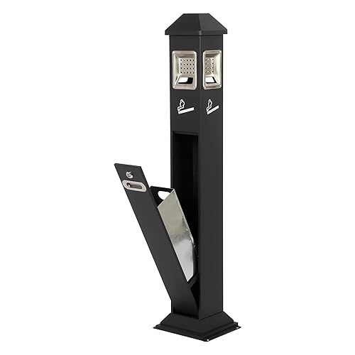 Miniatura 9 de AIWFL Cubo de basura vertical de metal para exteriores, contenedor de basura para exteriores, contenedor de basura de 3.9 ft con llave (negro)