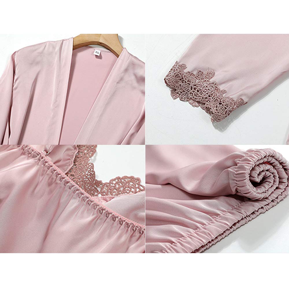 Dames Pyjama Set 4 PCS, Chemise de Nuit Home Wear Robe en Dentelle Sexy Women Sleeve Sleepwear