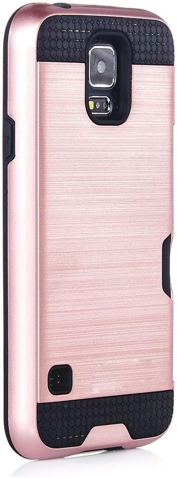 J.west Galaxy S5 / S5 Neo Wallet Case with ID Card Slot Holder Rugged Rubber Heavy Duty Shock Absorbent Armor Hybrid Defender Shock Proof Case Cover Skin for for Galaxy S5/S5 Neo - Rose Gold