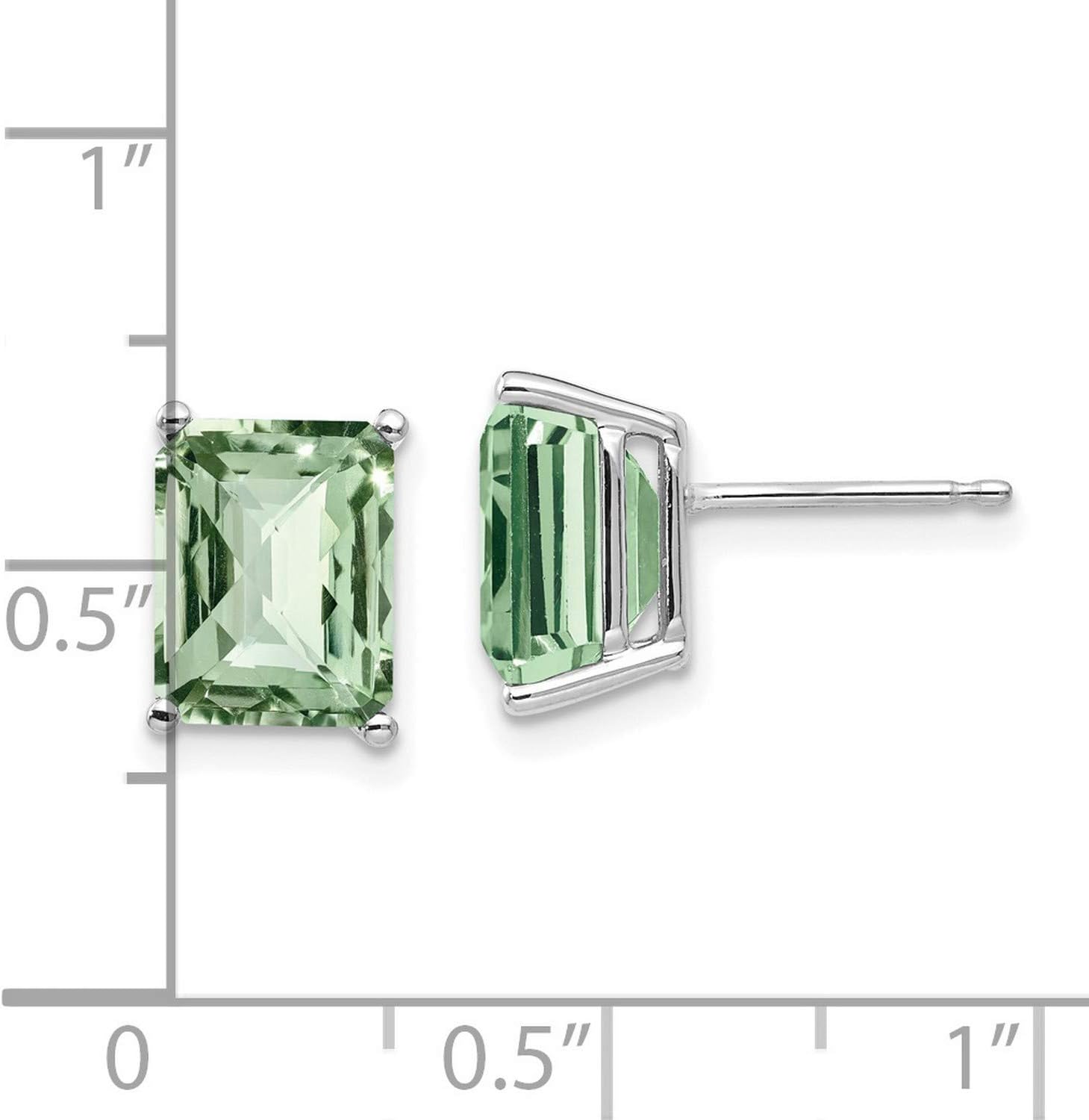 14k White Gold Stud Earrings for Women with Emerald Cut Green Quartz in Classic Four Prong Setting, Minimalist Green Gemstone Jewelry, Lightweight Fine Gold Studs, Elegant Everyday Earrings 9x7 mm - Image 2