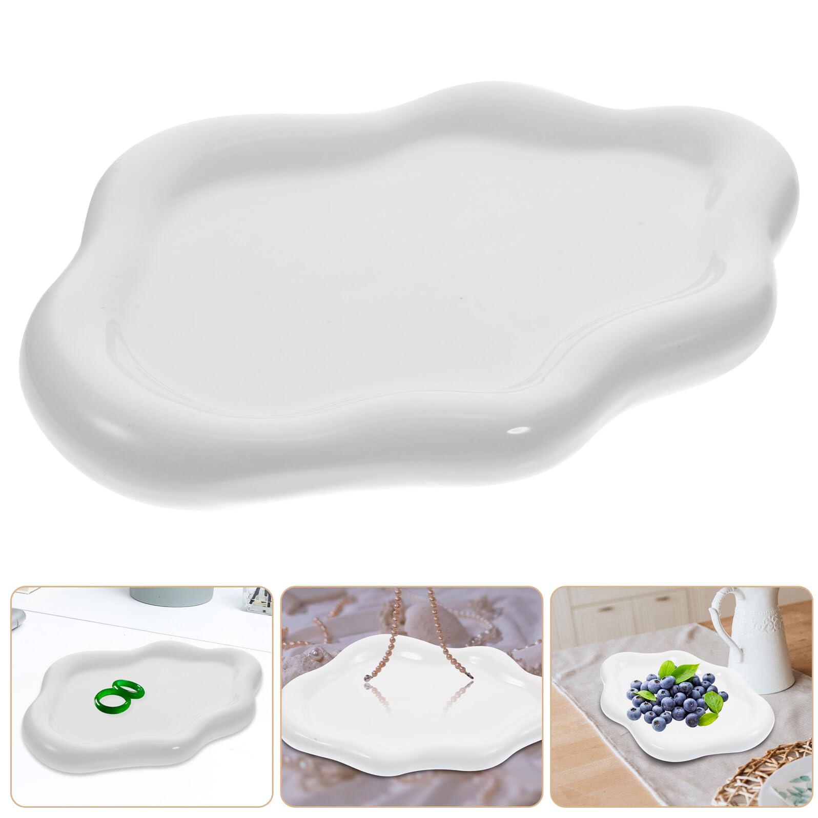 Vassoio per Gioielli in Ceramica Bianco Bordi Lisci e Design Elegante, Porta Anelli e Organizer Decorativo la Casa, Finitura Raffinata senza Odore