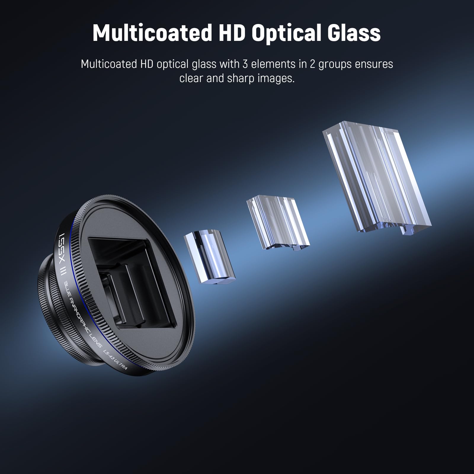 NEEWER 1,55 x niebieski obiektyw anamorficzny kompatybilny z iPhone Android Samsung, akcesoria do aparatu telefonicznego z gwintem 17 mm klipsem obiektywu i pierścieniem adaptera filtra 58 mm, kinowy