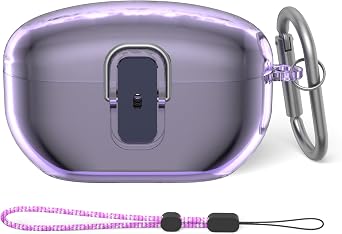 Clear Purple Hard Case for Sony WF-1000XM52023 - Protective Shockproof Earbud Case with Safety Lock, Lanyard & Keychain Portable Electronic Device Cover