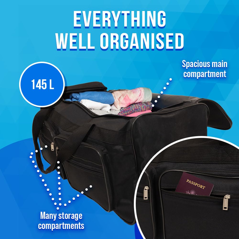 XXXL torba na kółkach 182 l, z 3 rolkami, czarna, walizka podróżna na kółkach, czarny, 88x 45x 46, torba podróżna