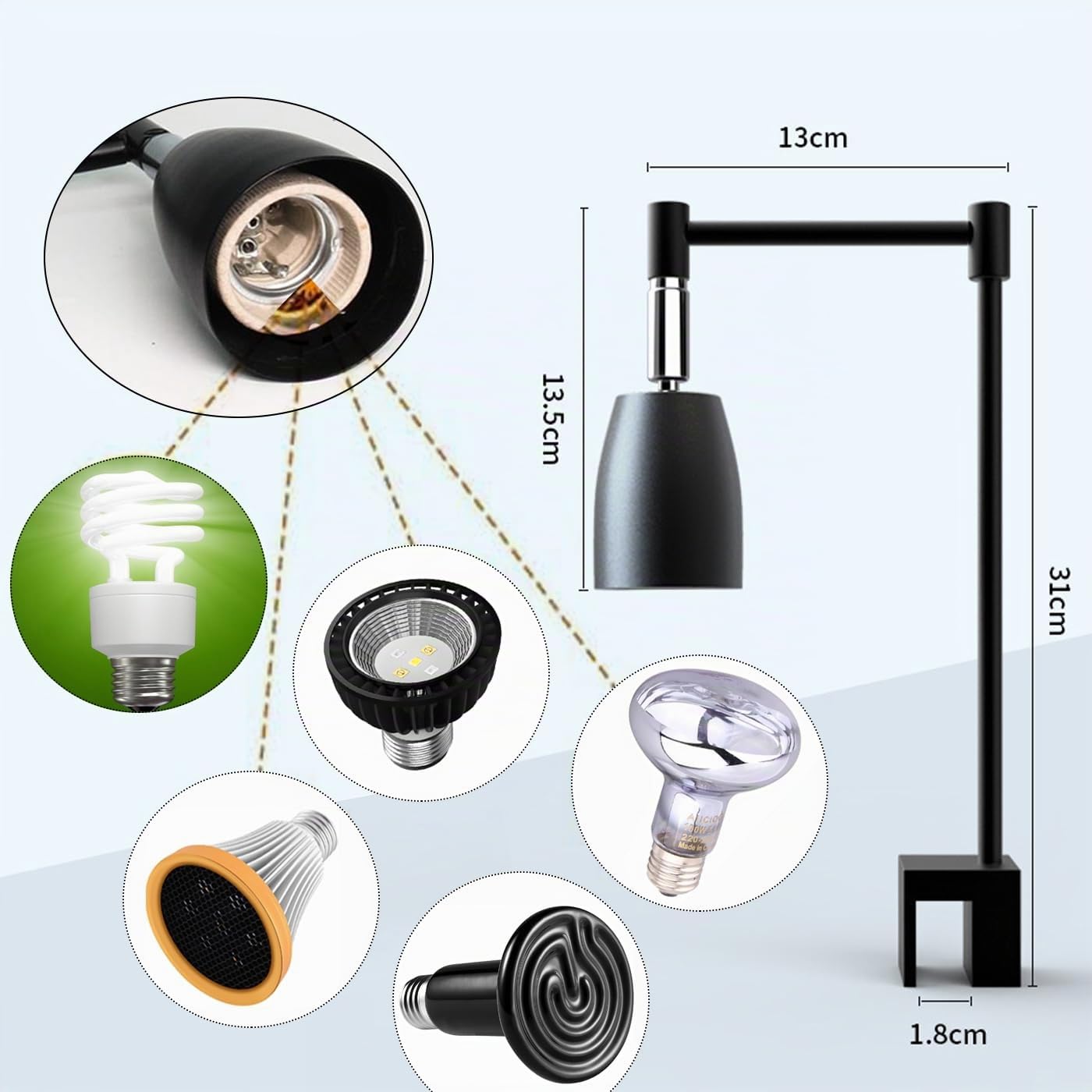 QeeHeng] Supporto Lampada Rettili Regolabile 360° in Metallo per UVA/UVB e Calore - per Terrario e Acquario Tartarughe