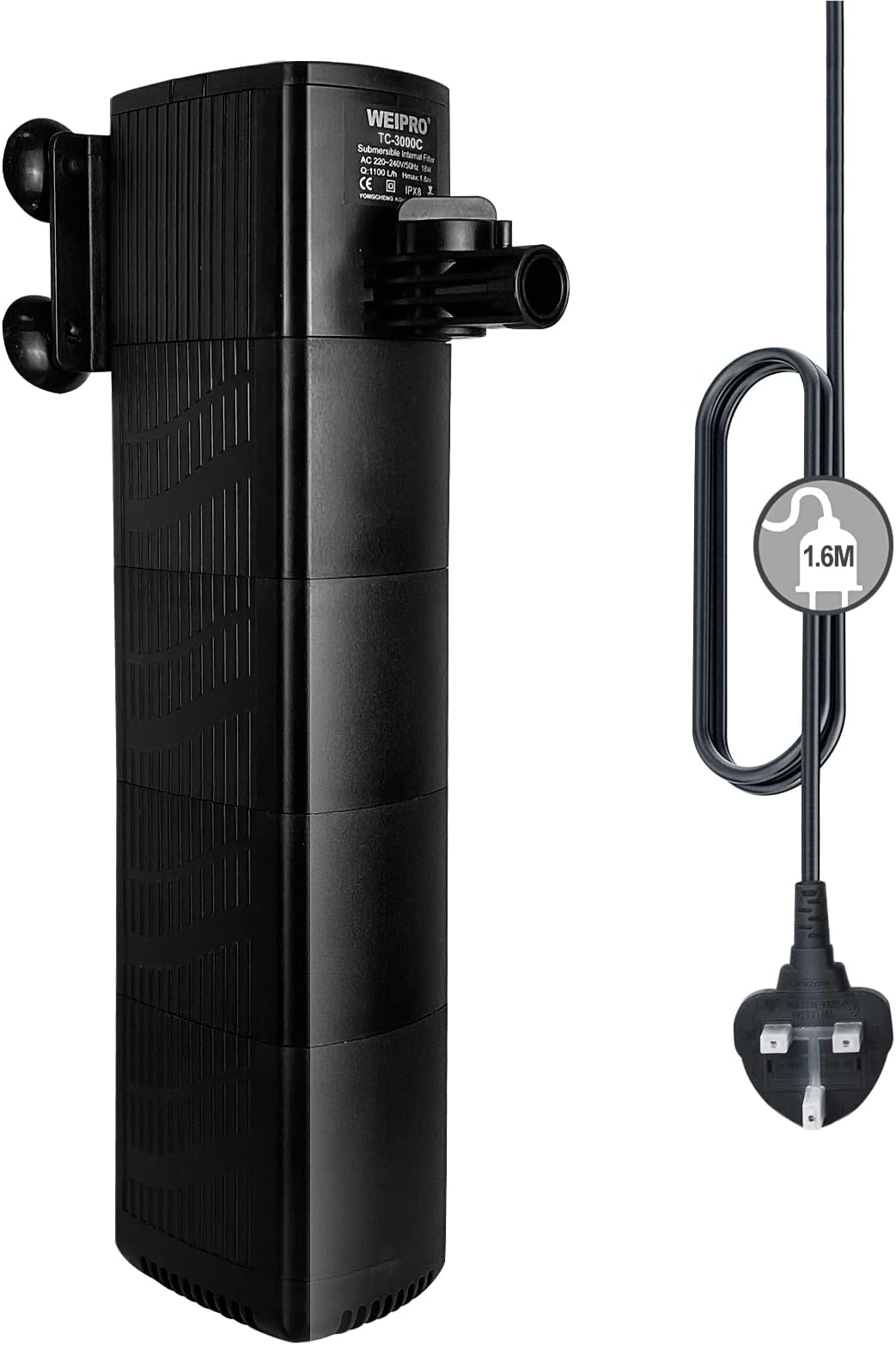 Weipro Fish Tank Filter with 4-Stage Filtration, Strong Suction, 23W Adjustable Aquarium Filter for 270~400 Litres Large Fish Tank, TC-3000C(1400L/H)