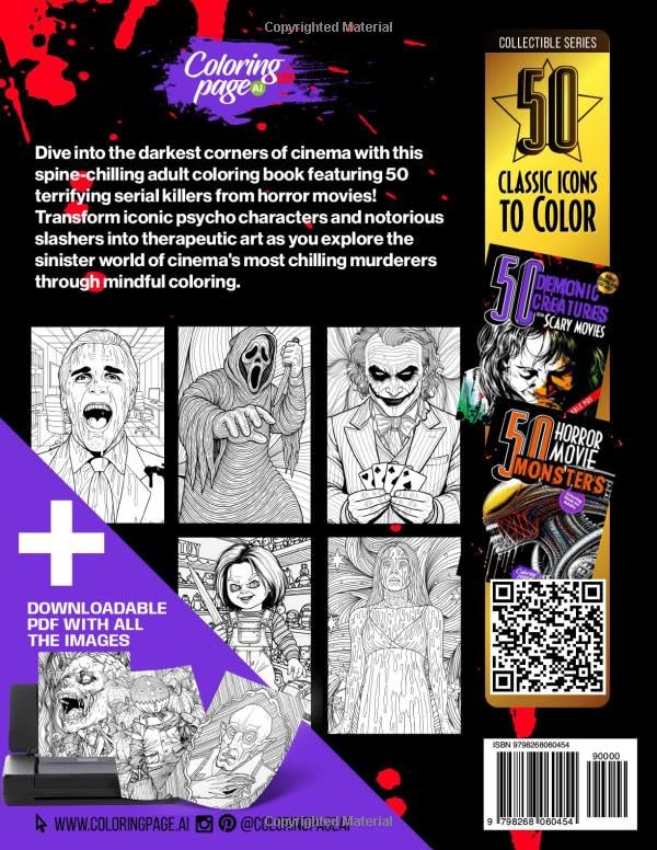 50 Scary Serial Killers of Horror Movies Coloring Book for Adults: Creepy Villains, Psycho Characters and Freak Creatures - Murderers of Famous ... (Horror Coloring Books for Adults and Teens) - Image 2