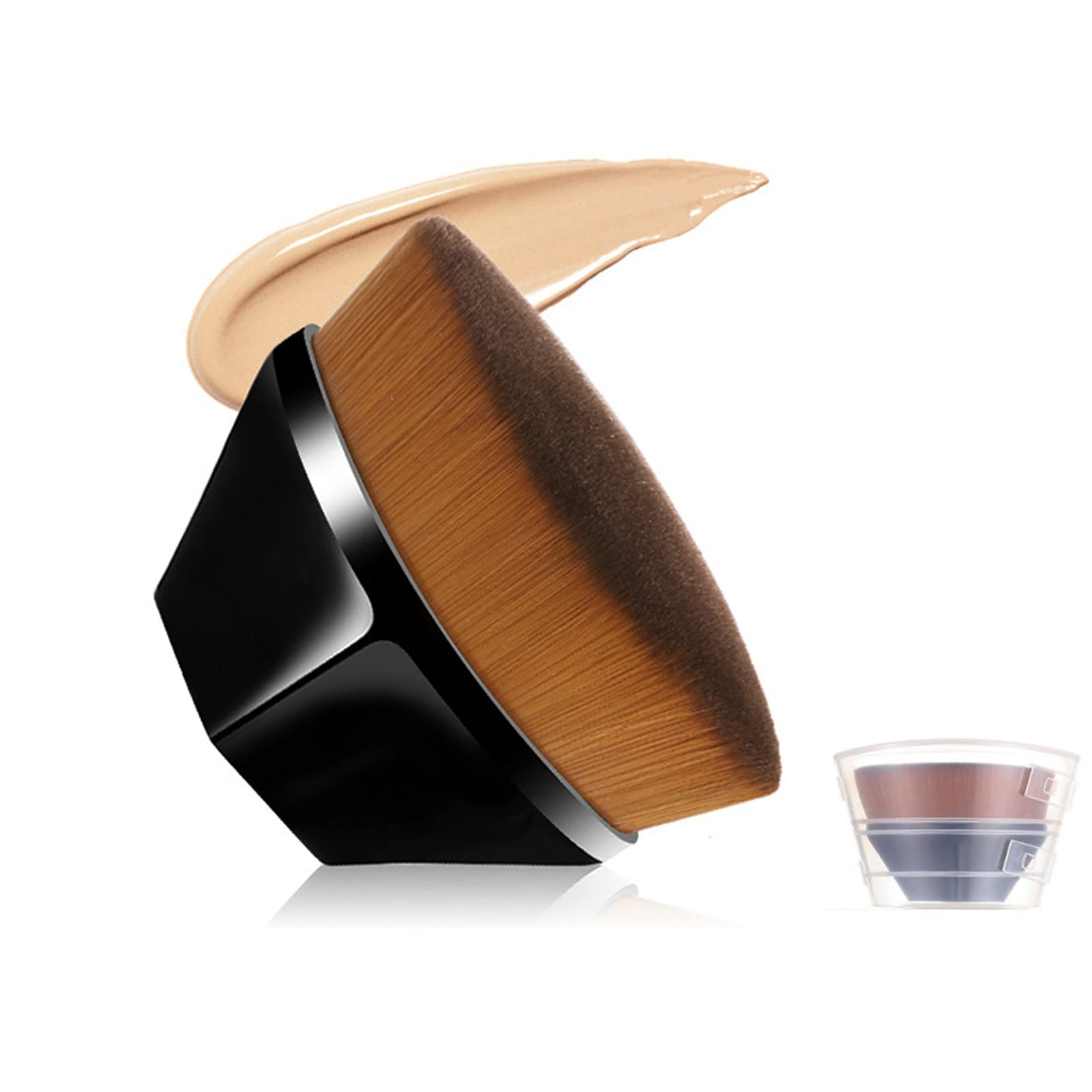 WENRENMK Brocha de Maquillaje, Kabuki Pincel de Maquillaje, Brocha de Maquillaje Portátil con Parte Superior Plana para Polvos Sueltos, Corrector, Crema (con Caja de Almacenamiento)