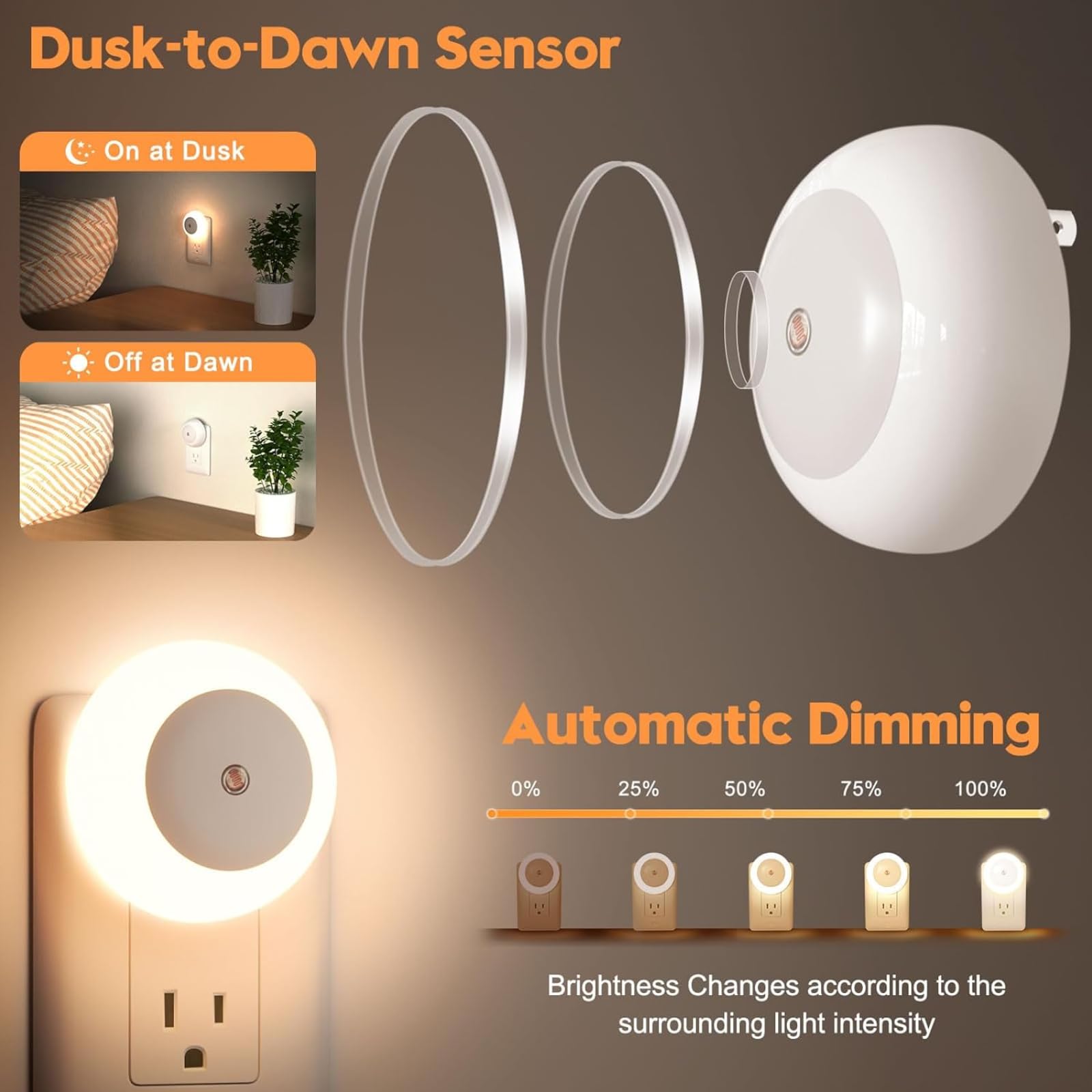 genkigold 2Pcs Plug-in Night Light with Dusk to Dawn Sensor, LED Nightlight for Adults Warm White (UK Plug), 0.5W, 2 Pack - Image 2