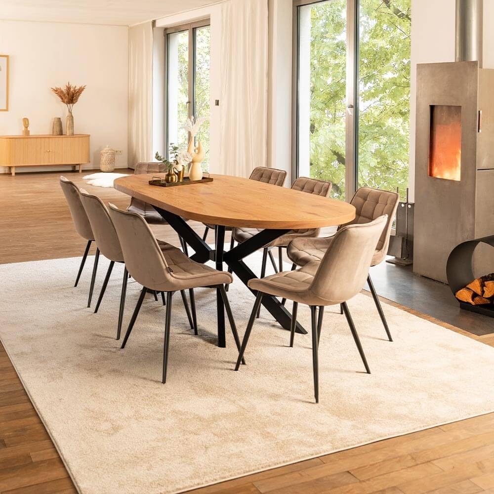 Home Deluxe Table de Salle à Manger Ovale Extensible AVENTI avec Pied en étoile - 160 x 100 cm Light Oak | Table de Cuisine, Salle à Manger, Table de Salle à Manger