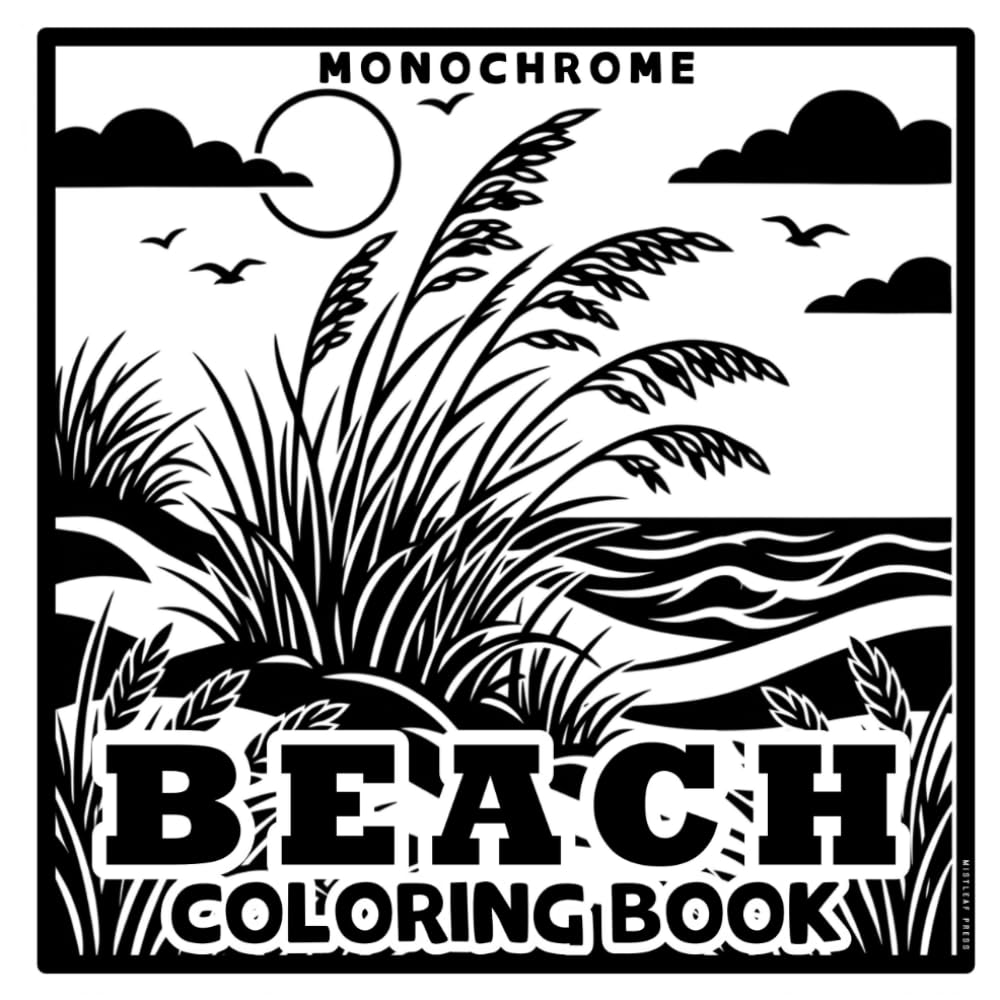 Monochrome Beach Coloring Book: 36 Calming Coastal Scenes of Shorelines, Birds, Harbors and Lighthouses. One Pen Is All It Takes, Dotted Guide.