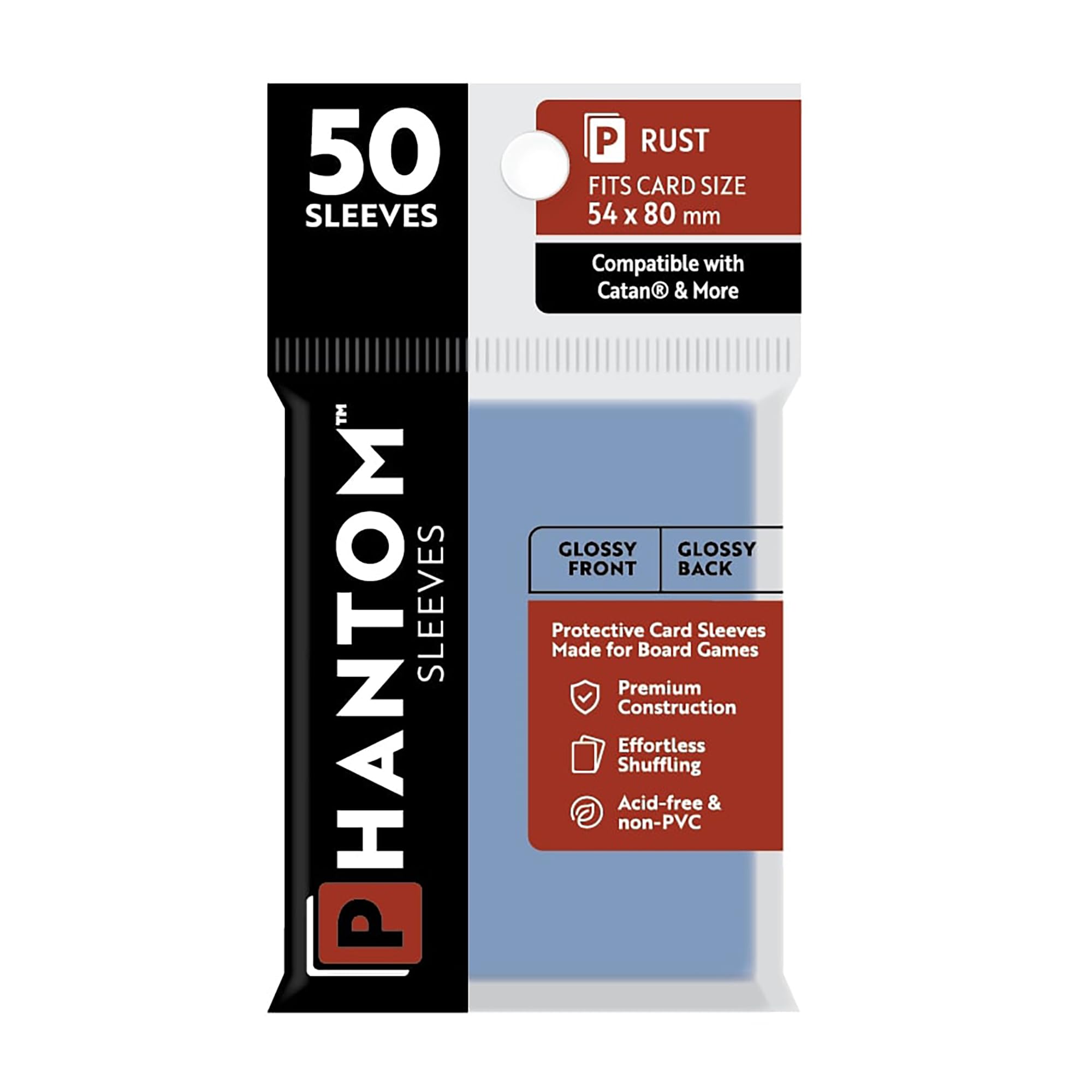 Phantom Sleeves: Rust Size (54mm x 80mm) - Gloss/Gloss (50) (Compatible with: Catan® and More