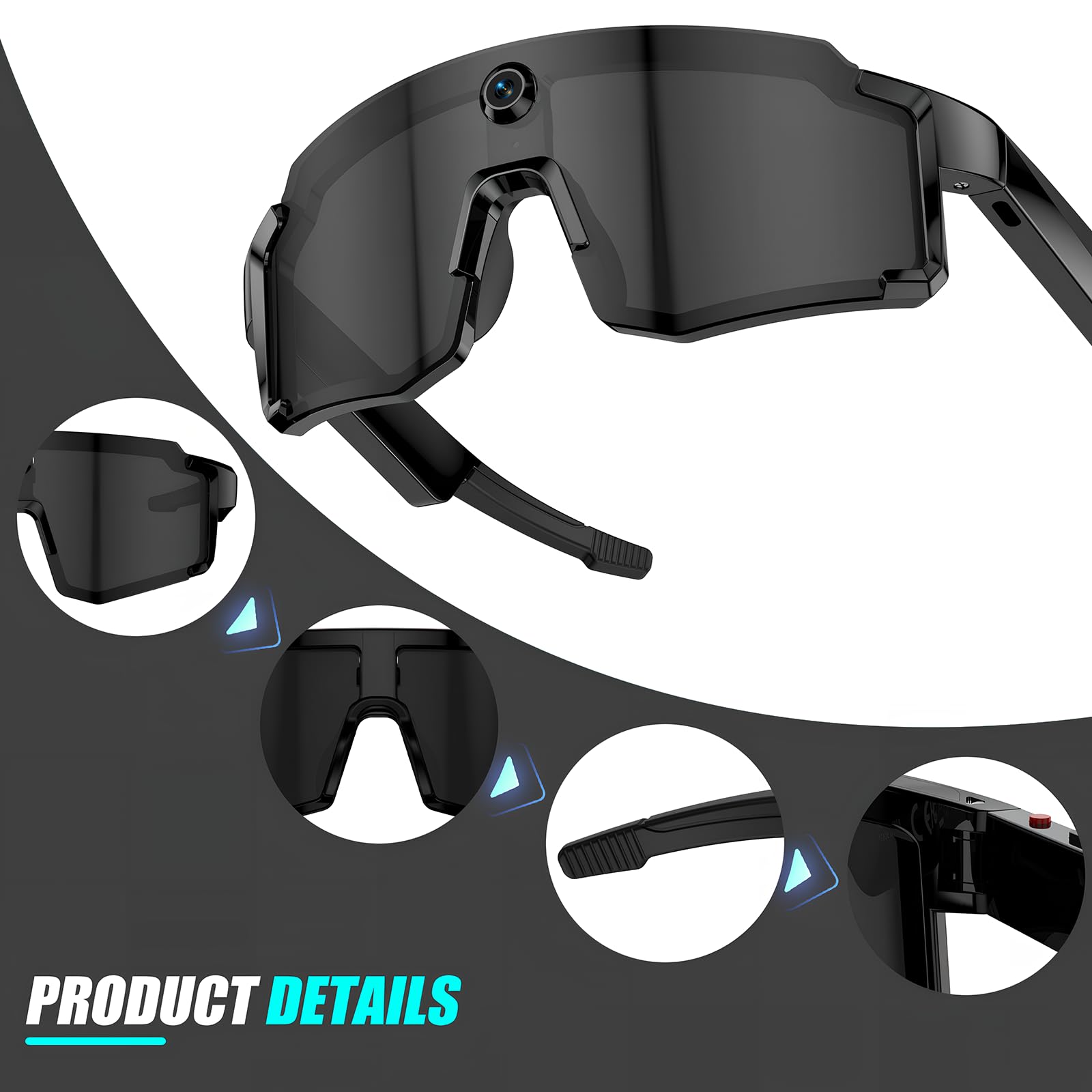 Occhiali con Telecamera 8MP, Smart Glasses AI per Ciclismo e Sport | Chiamate Bluetooth & WIFI, Traduzione AI in Tempo Reale, Riconoscimento di Oggetti, Protezione UV400