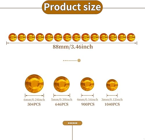 Miniatura 2 de 3090 calcomanías de diamantes de imitación, calcomanías autoadhesivas de perlas doradas para la cara, gemas de 0.3450.236 in, gemas para el cabello,