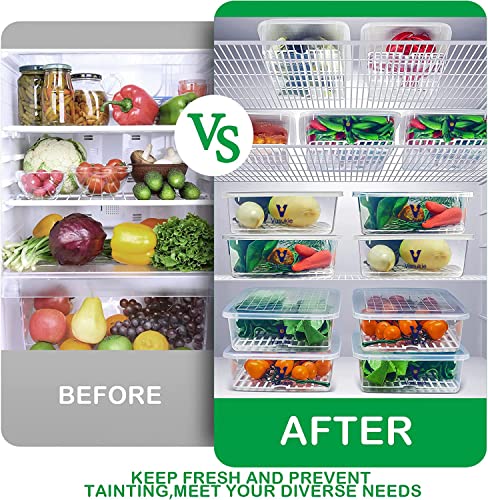 Image of Vasukie Fridge Storage Boxes with Removable Drain Plate, Egg Tray & Lid, Stackable Fridge Organizer, Fridge Containers To Keep Fruits, Vegetables, Meat, Fish, Egg Fresh and Dry (Pack Of 2)