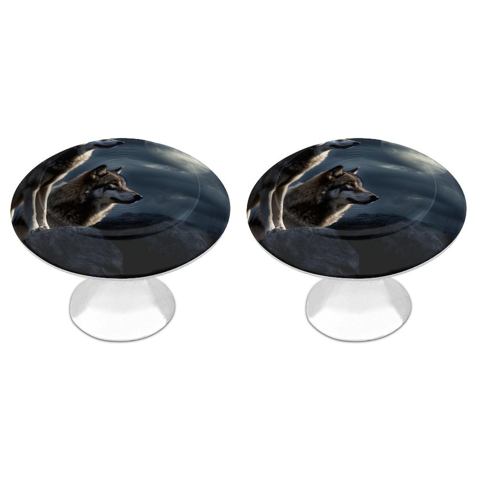 DWVTSLH Wolves in The Moonlight Cabinet Handles 2 Pack Stainless Steel Kitchen Drawer Pulls with Installation Screws Round Dresser Drawer Knobs 1.1 Inch Modern Cabinet Hardware Door Handles