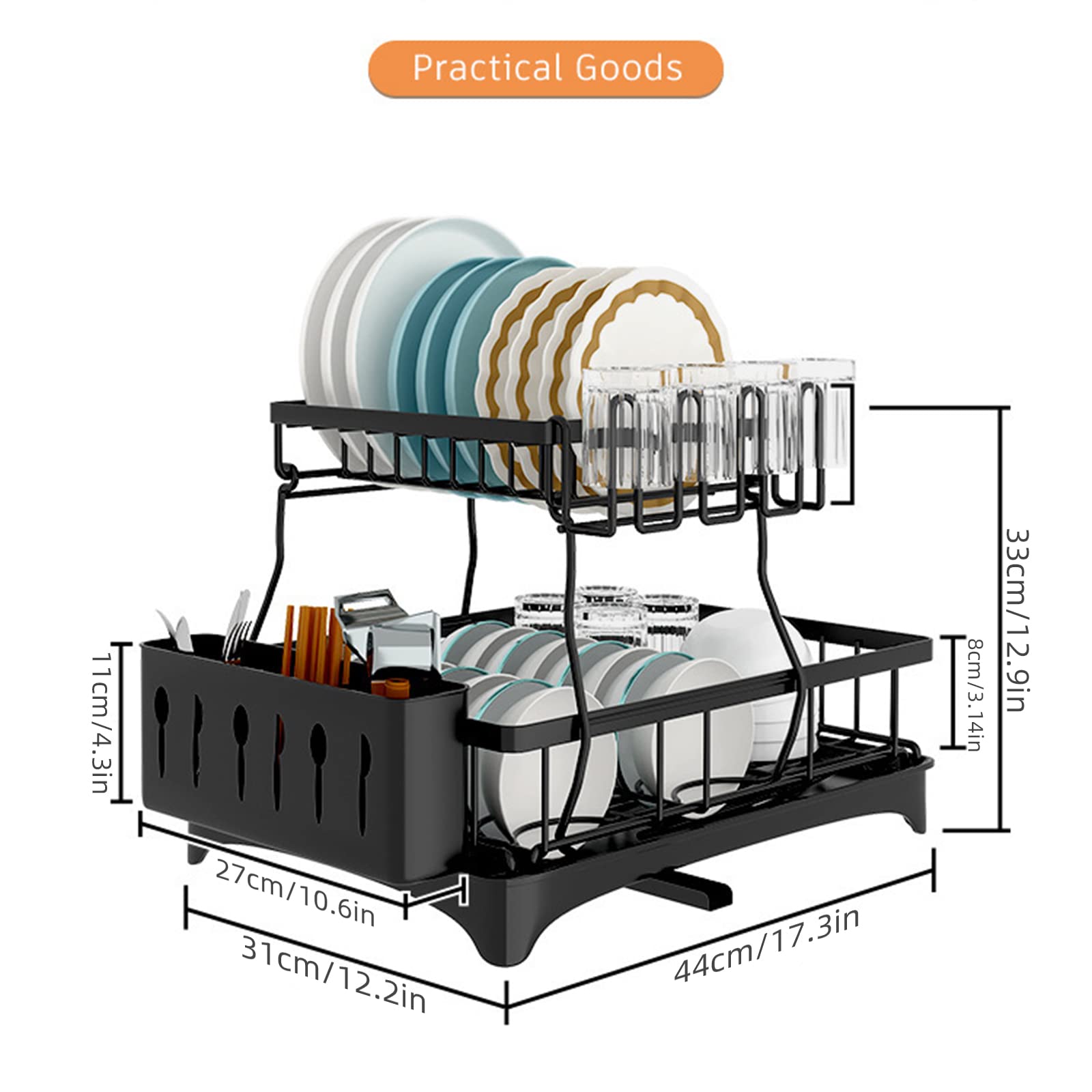 Rejilla para Secar Platos Rejilla para Platos Expandible de 2 Niveles Colador de Platos Multifuncional con Soporte para Cubiertos Extraíble para Encimera de Cocina de Gran Familia