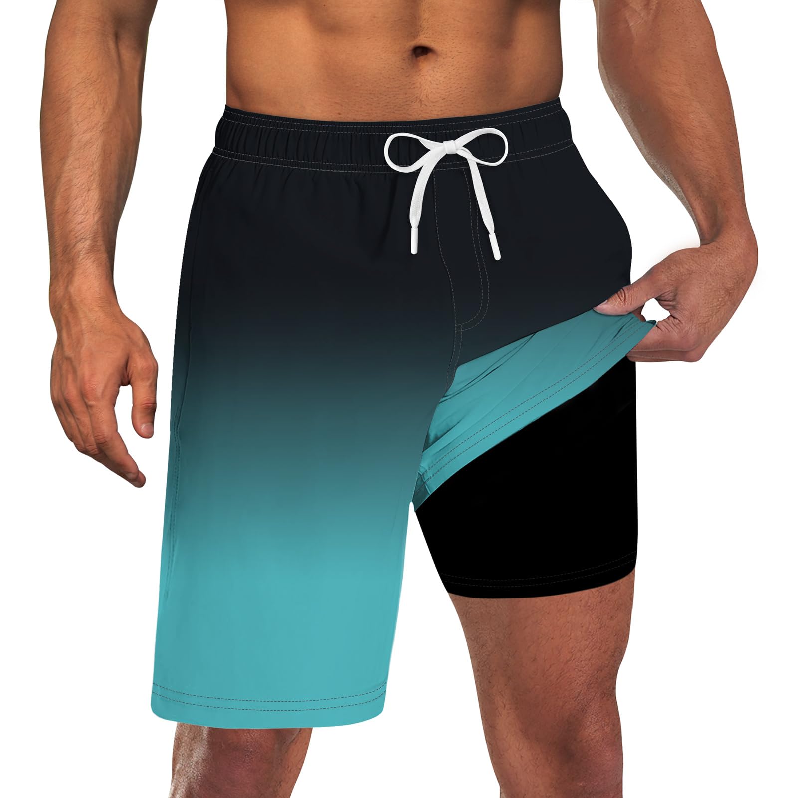 Goodstoworld Mens Swim Trunks with Compression Liner 9'' Inseam Quick Dry Swimsuit Shorts M-3XL