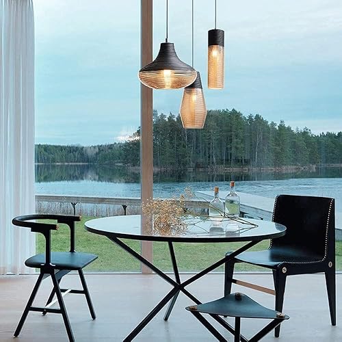 Lámpara colgante industrial vintage de metal con pantalla de vidrio roscado ámbar E27E26 sockets comedor lámpara colgante decorativa (10.2 in)