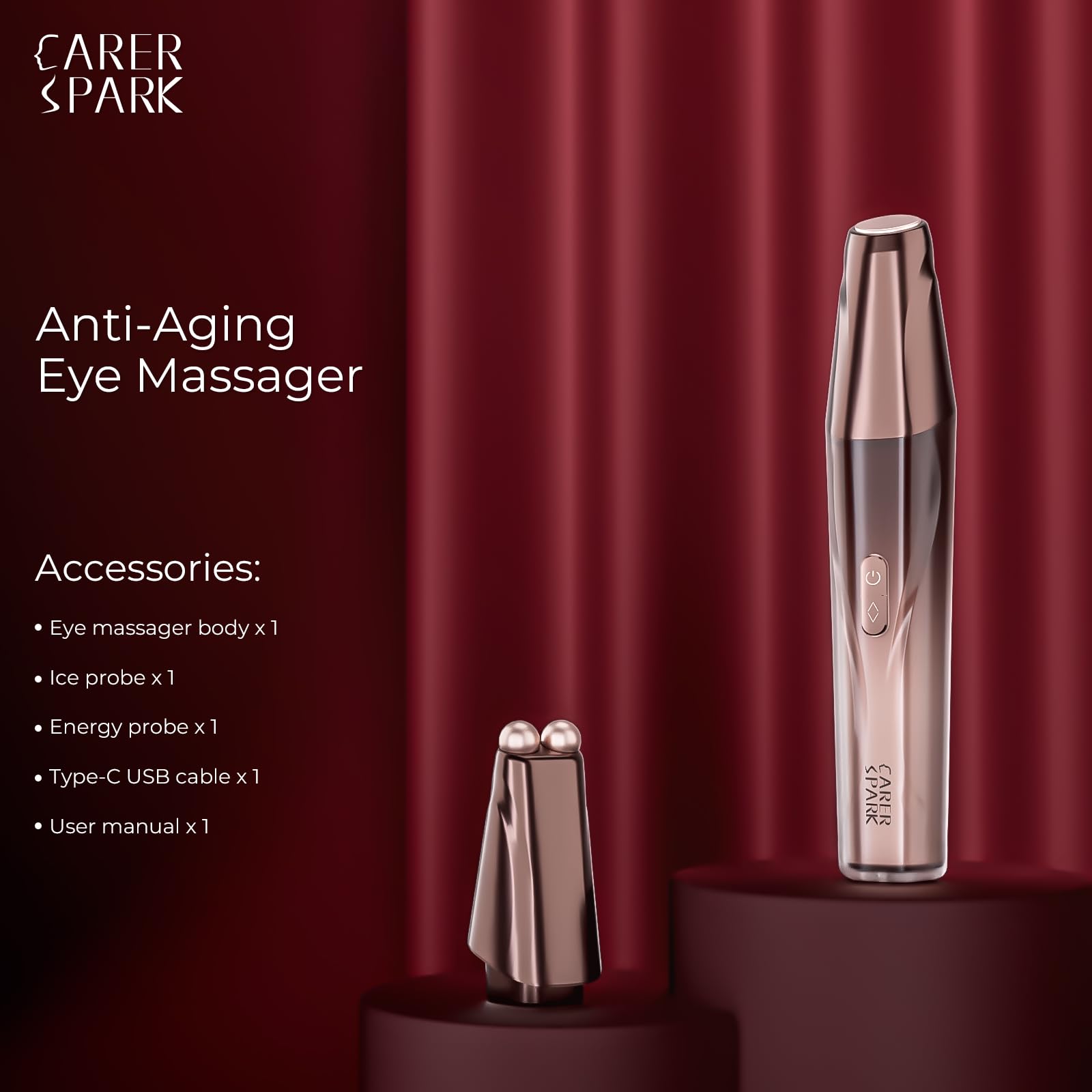 CARER SPARK Massaggiatore Occhi EMS Dispositivo Viso Anti-Età | RF ed EMS, massaggio caldo e freddo. Riduce occhiaie, borse e rughe, ringiovanisce e rassoda la pelle del viso